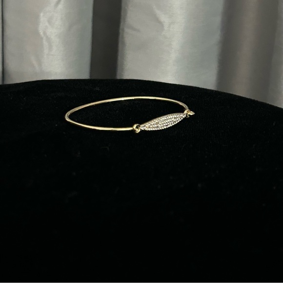 Clear Crystals Set in Gold Tone Latch Bangle Bracelet - Picture 7 of 11